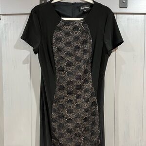 Vintage Black Cocktail Dress Embroidered Mesh And Sequined Overlay Front & Back